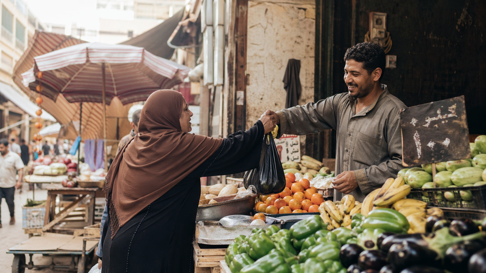 Shopper at an open-air produce market
